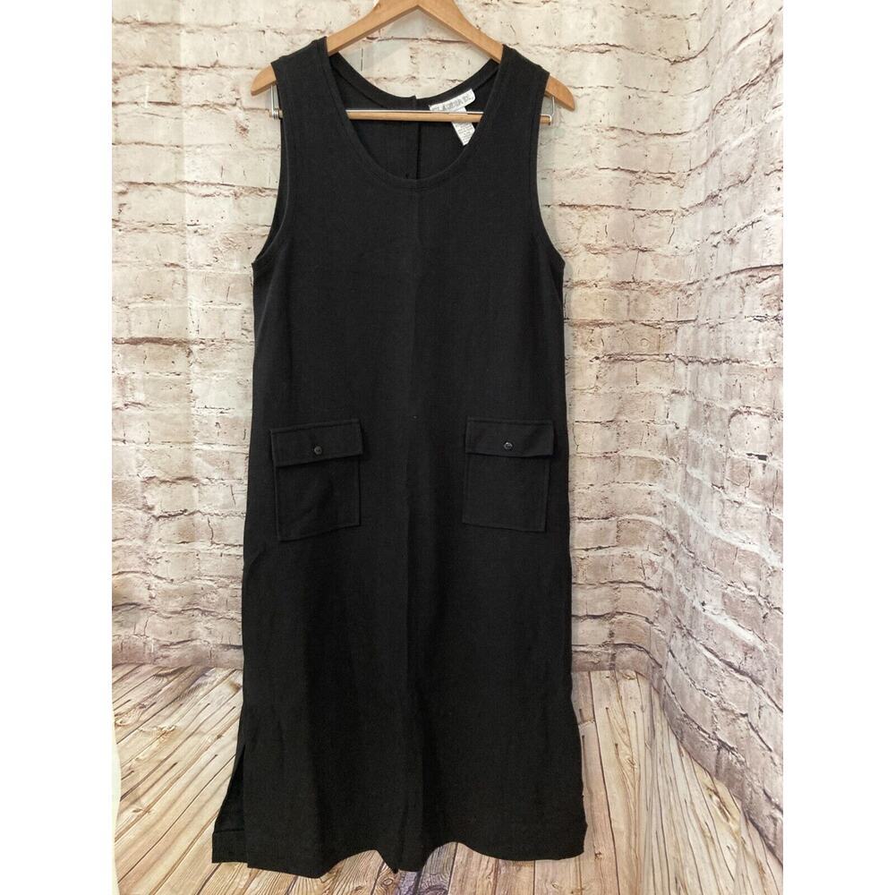 Claudia D Dress Womens Large Lagenlook Knit Black Button Back Midi Pockets